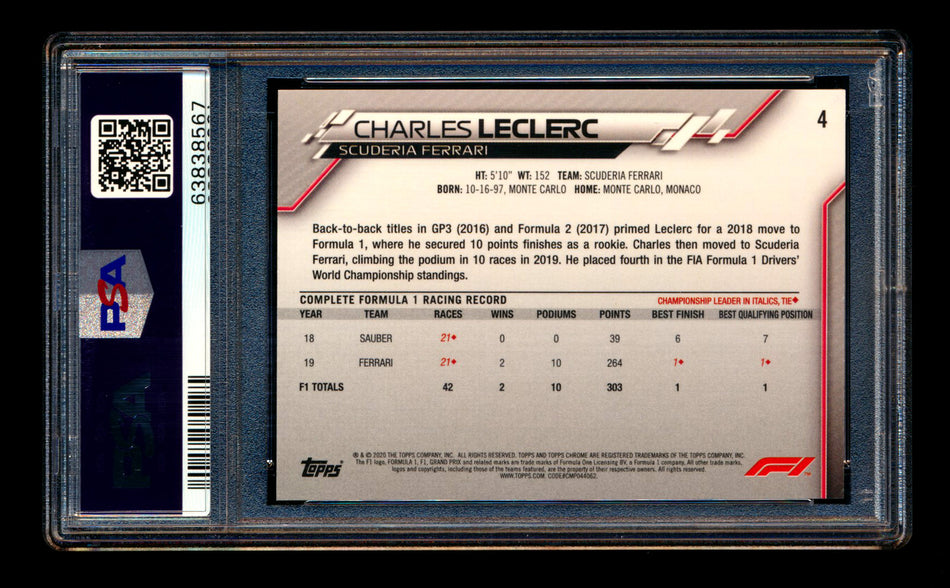 2020 Topps Chrome F1 #4 Charles Leclerc RC Refractor Image Variation SP PSA 8