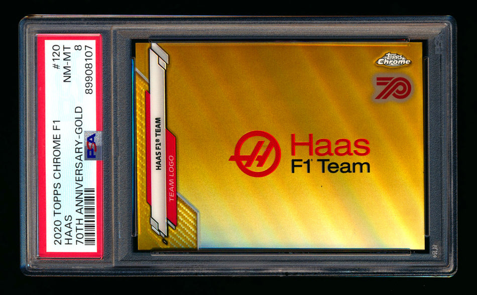 2020 Topps Chrome F1 #120 Haas Team Logo RC 70th Anniversary Gold Refractor PSA 8