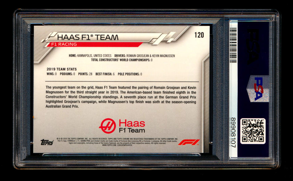 2020 Topps Chrome F1 #120 Haas Team Logo RC 70th Anniversary Gold Refractor PSA 8
