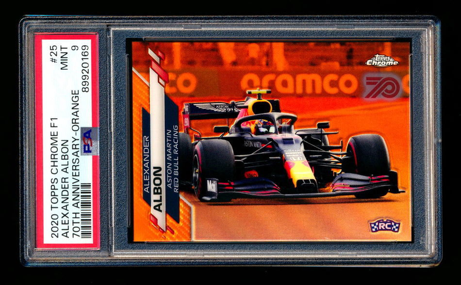 2020 Topps Chrome F1 #25 Alexander Albon RC 70th Anniversary Orange Refractor PSA 9