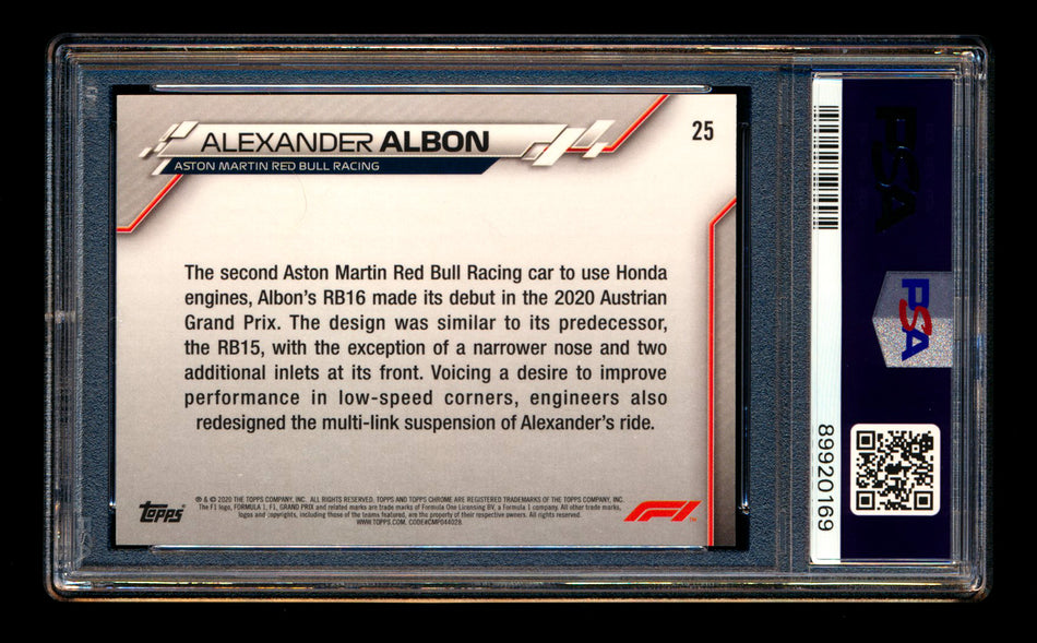 2020 Topps Chrome F1 #25 Alexander Albon RC 70th Anniversary Orange Refractor PSA 9