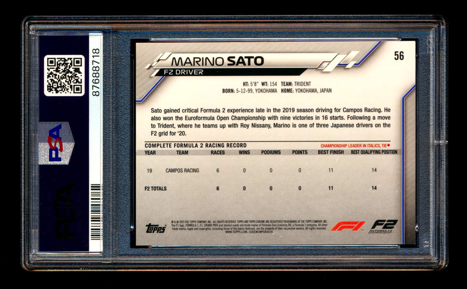 2020 Topps Chrome F1 #56 Marino Sato RC 70th Anniversary Superfractor PSA 9 - POP 1!