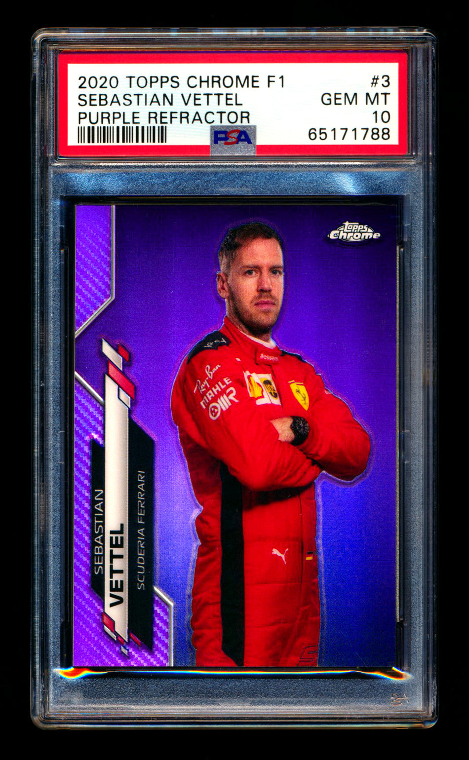2020 Topps Chrome F1 #3 Sebastian Vettel RC Purple Refractor Portrait #010/399 PSA 10 - POP 1!