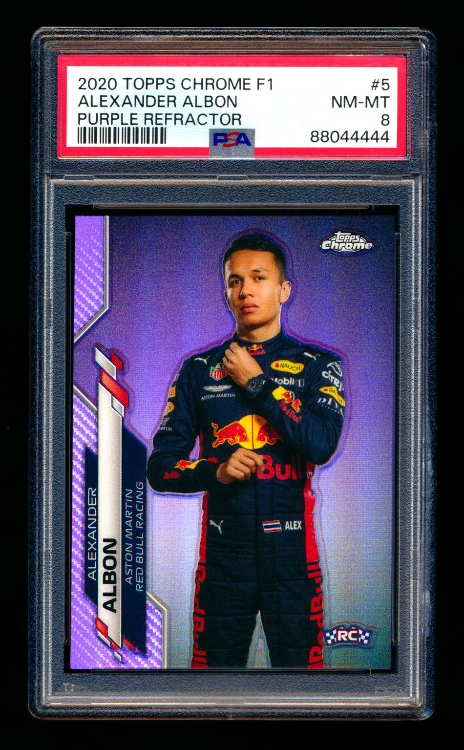 2020 Topps Chrome F1 #5 Alexander Albon RC Purple Refractor Portrait #095/399 PSA 8 ** (SOLD - $35.00 - 3/21/2025) **
