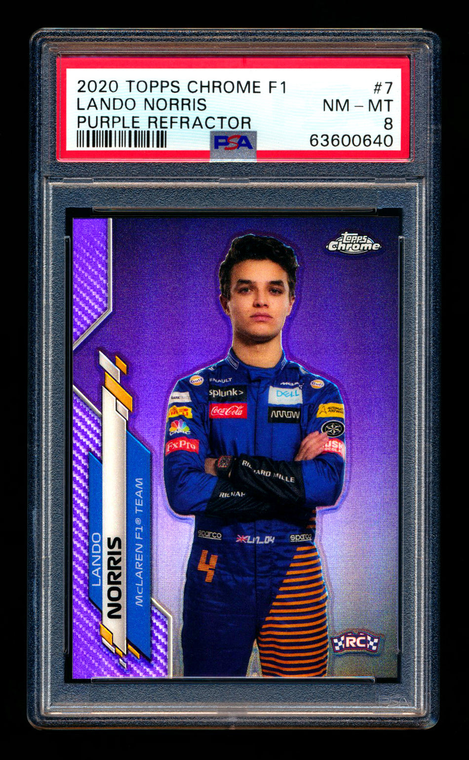 2020 Topps Chrome F1 #7 Lando Norris RC Purple Refractor Portrait #108/399 PSA 8 ** (SOLD - $159.00 - 3/21/2025) **