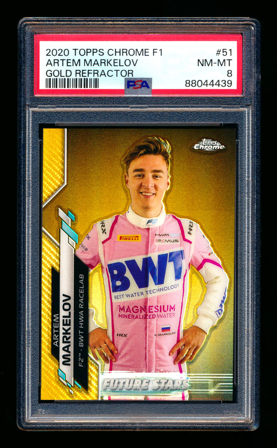 2020 Topps Chrome F1 #51 Artem Markelov RC Gold Refractor #43/50 PSA 8