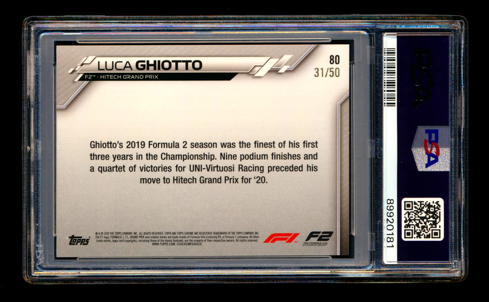 2020 Topps Chrome F1 #80 Luca Ghiotto RC Gold Refractor #31/50 PSA 9