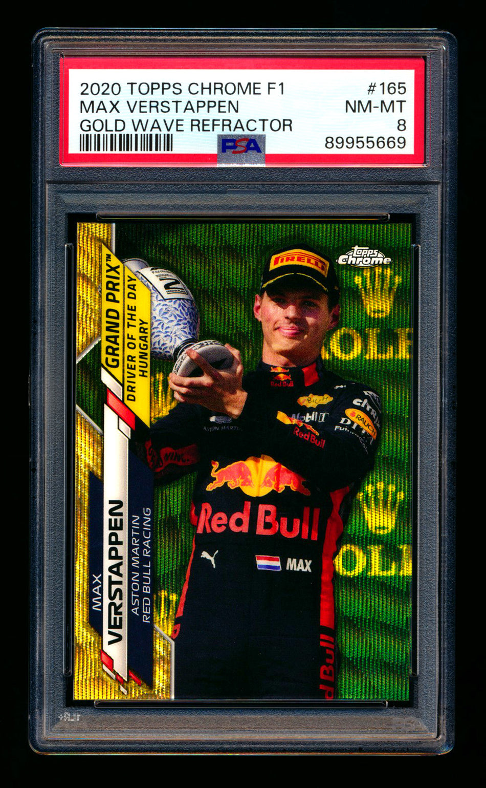 2020 Topps Chrome F1 #165 Max Verstappen RC Gold Wave Refractor #14/50 PSA 8