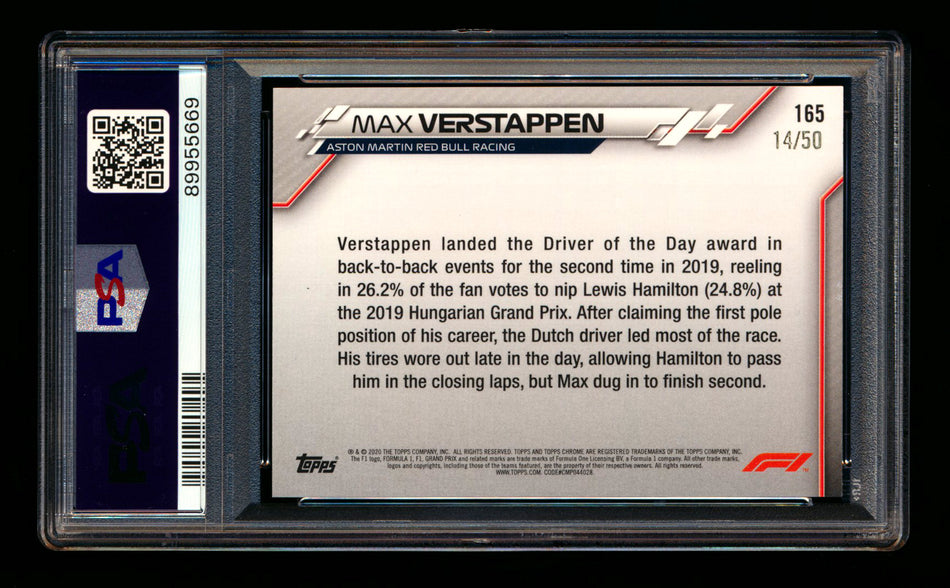 2020 Topps Chrome F1 #165 Max Verstappen RC Gold Wave Refractor #14/50 PSA 8