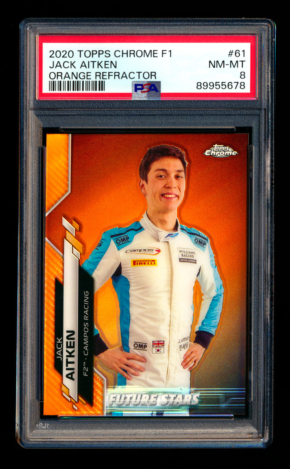 2020 Topps Chrome F1 #61 Jack Aitken RC Orange Refractor #23/25 PSA 8