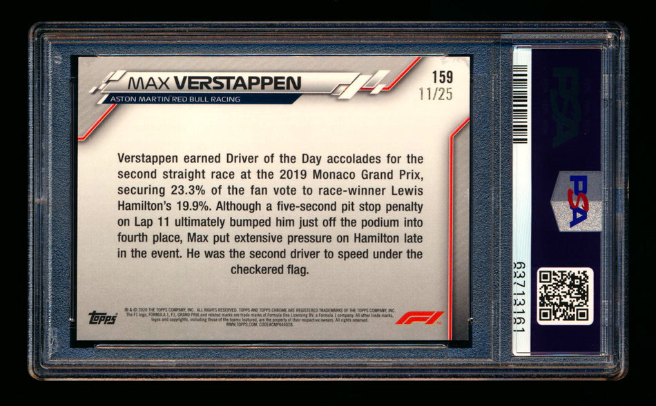 2020 Topps Chrome F1 #159 Max Verstappen RC Orange Wave Refractor #11/25 PSA 7