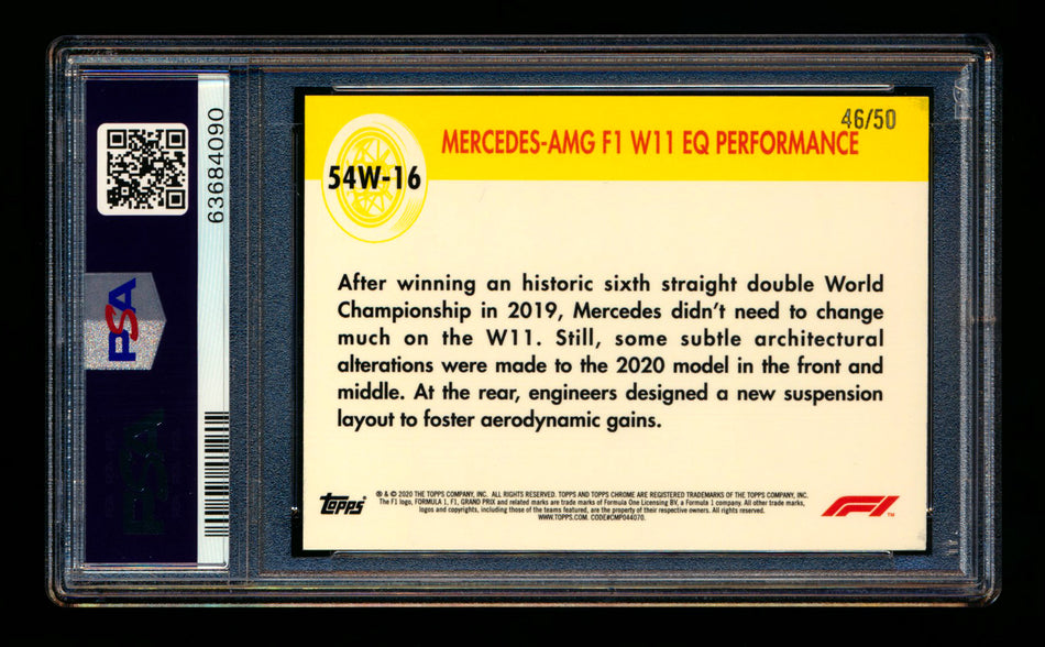 2020 Topps Chrome F1 1954 World on Wheels #54W-16 Mercedes-AMG F1 W11 EQ Performance RC Gold Refractor #46/50 PSA 7