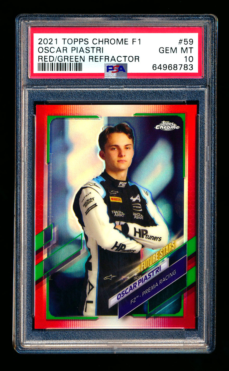 2021 Topps Chrome F1 #59 Oscar Piastri RC Red/Green Refractor Portrait PSA 10 ** (SOLD eBay - $305.00 - 4/21/2025) **