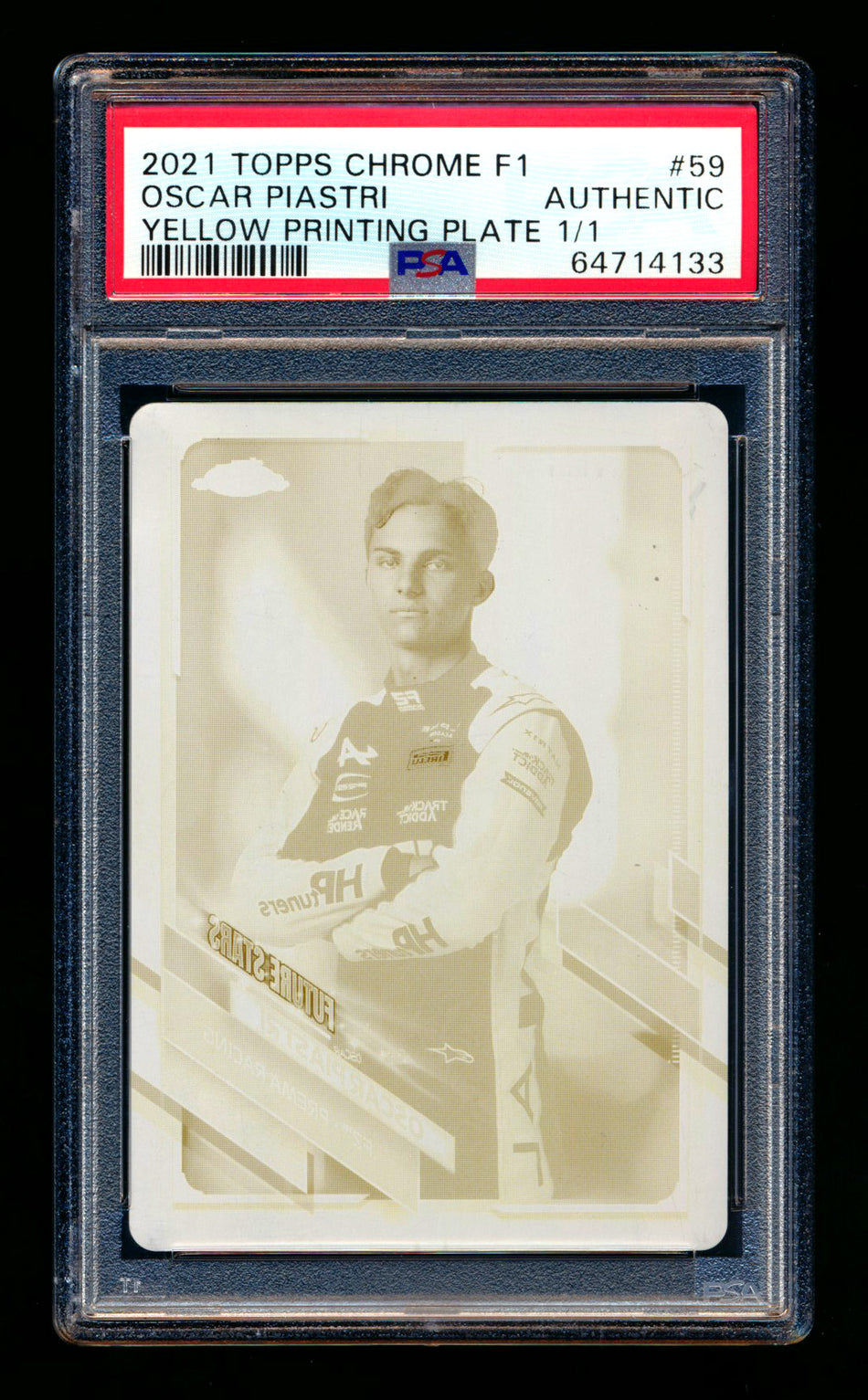 2021 Topps Chrome F1 #59 Oscar Piastri RC Yellow Printing Plate #1/1 PSA Authentic - POP 1!