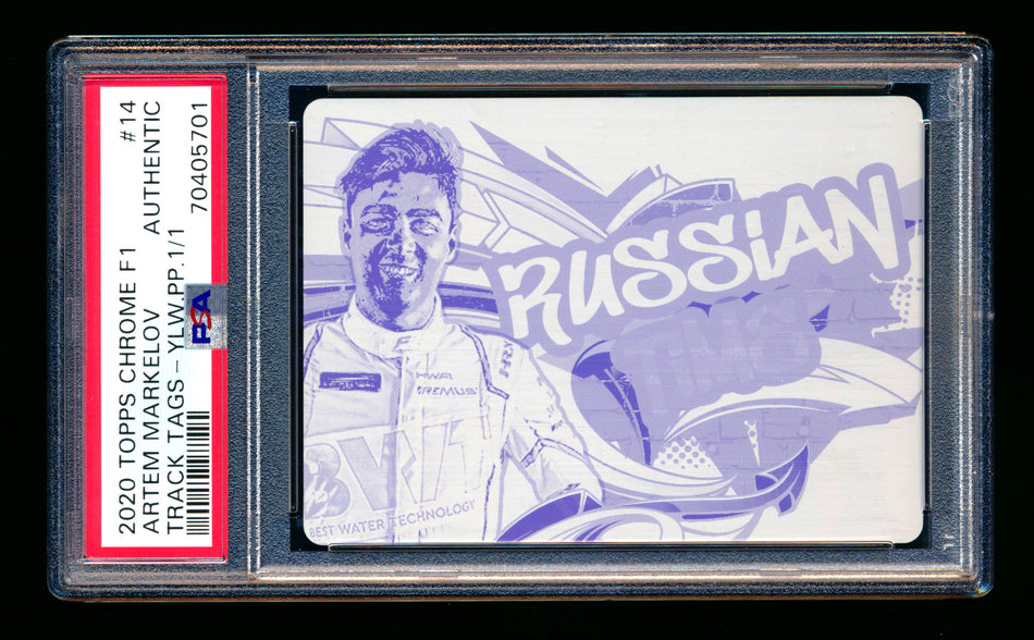2020 Topps Chrome F1 Track Tags #TT-14 Artem "Russian Time" Markelov RC Yellow Printing Plate #1/1 PSA Authentic - POP 1!