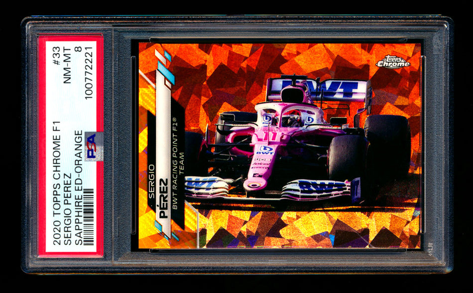 2020 Topps Chrome Sapphire F1 #33 Sergio Perez RC Orange Refractor #03/25 PSA 8 ** (SOLD - $79.00 - 4/19/2025) **