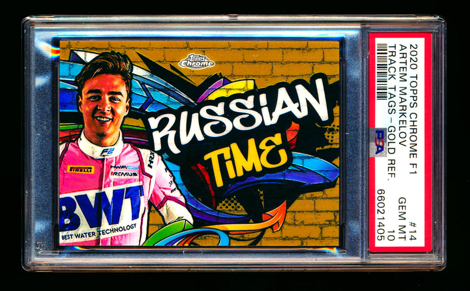 2020 Topps Chrome F1 Track Tags #TT-14 Artem "Russian Time" Markelov RC Gold Refractor #02/50 PSA 10