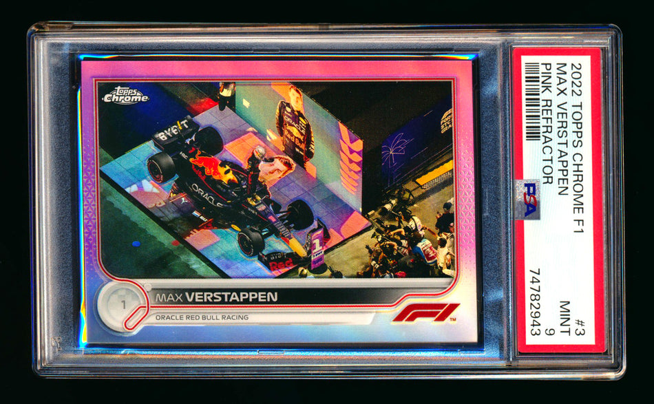 2022 Topps Chrome F1 #3 Max Verstappen Pink Refractor #40/75 PSA 9 ** (SOLD - $39.00 - 7/23/2025) **