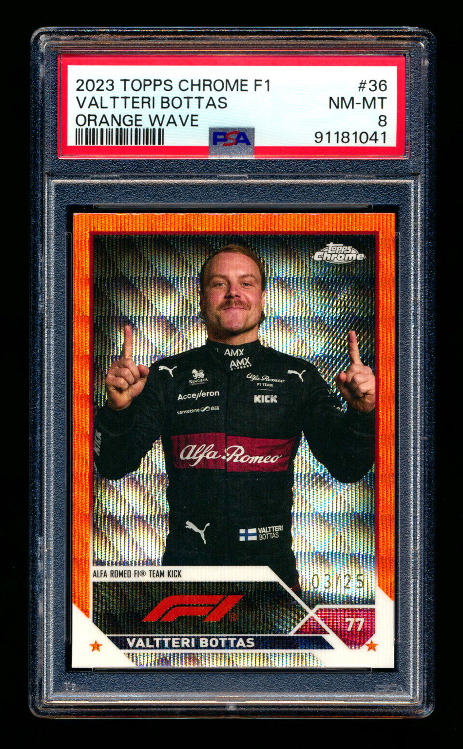 2023 Topps Chrome F1 #36 Valtteri Bottas Orange Wave Refractor Portrait #03/25 PSA 8 ** (SOLD Nationals - $39.00 - 7/31/2025) **