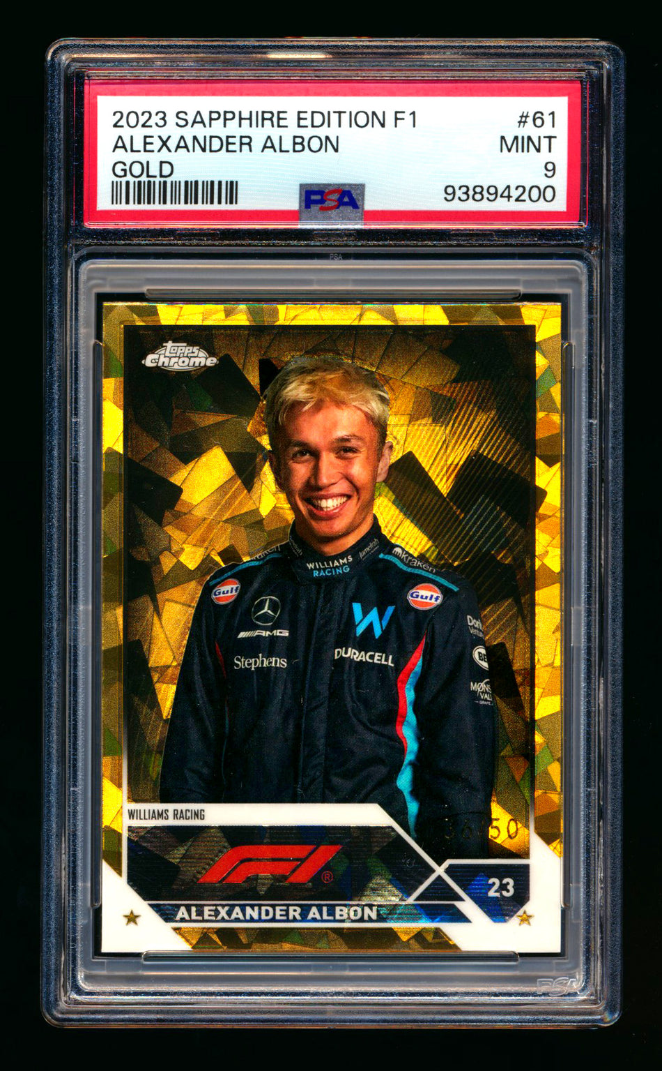 2023 Topps Chrome Sapphire F1 #61 Alexander Albon Gold Refractor Portrait #36/50 PSA 9 ** (SOLD Nationals - $49.00 - 7/31/2025) **