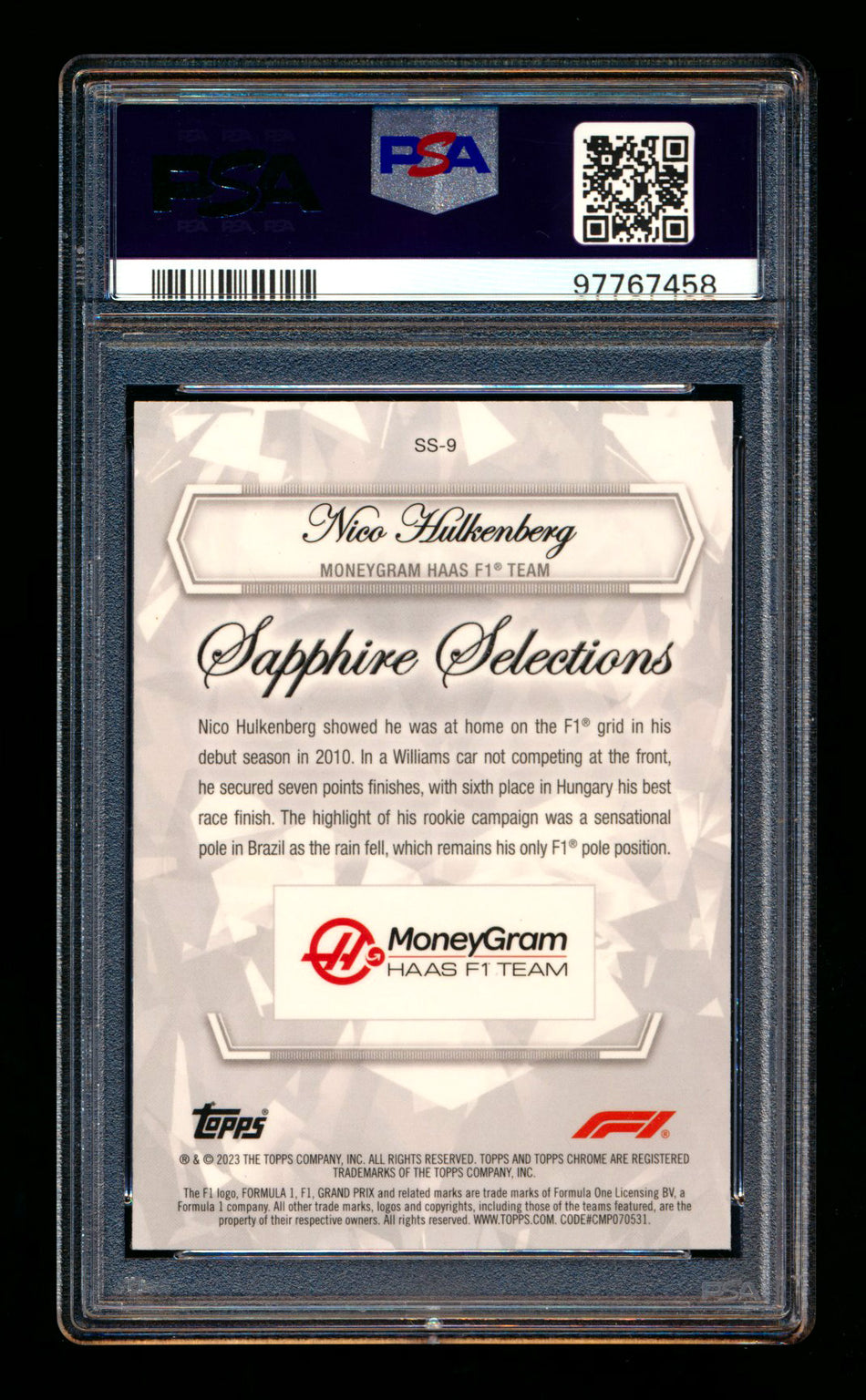 2023 Topps Chrome F1 Sapphire Selections #SS-9 Nico Hulkenberg 1ST Year Refractor PSA 9 ** (SOLD Nationals - $55.00 - 8/1/2025) **