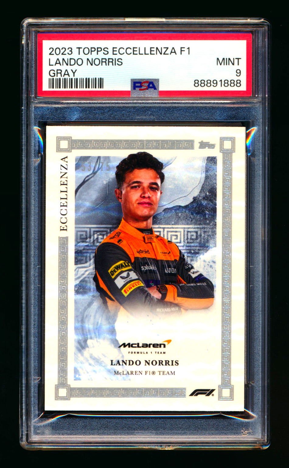 2023 Topps Eccellenza F1 Lando Norris Gray Parallel #53/75 PSA 9 ** (SOLD Fanatics Fest - $49.00 - 6/20/2025) **