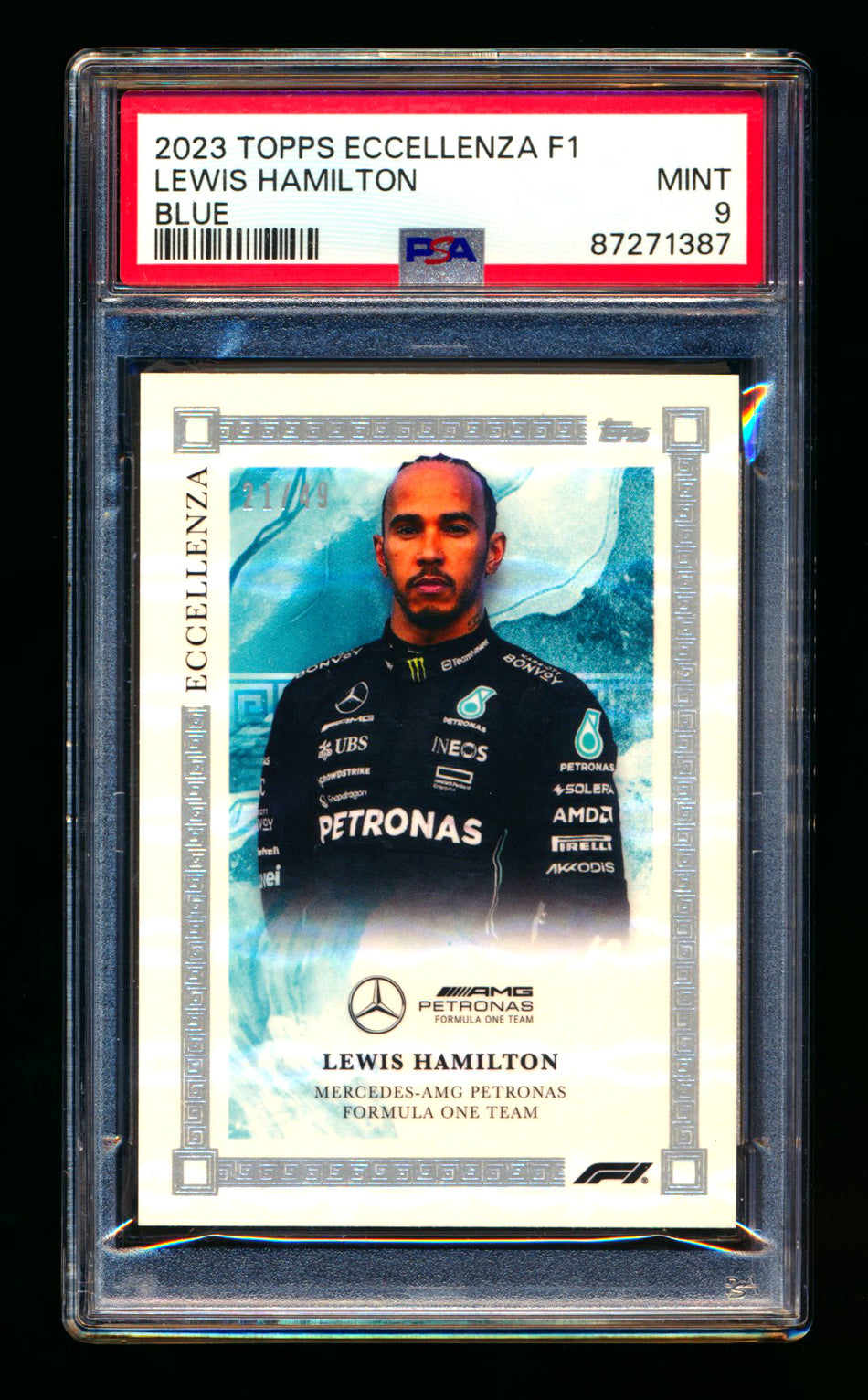 2023 Topps Eccellenza F1 Lewis Hamilton Blue Parallel #21/49 PSA 9
