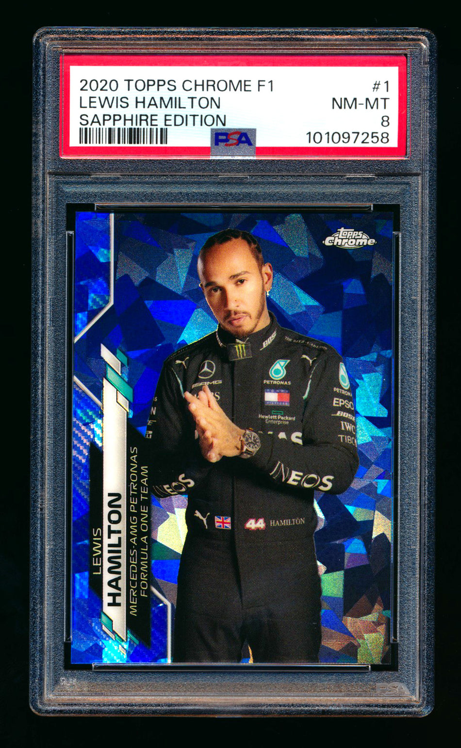 2020 Topps Chrome Sapphire F1 #1 Lewis Hamilton RC Refractor Portrait PSA 8 ** (SOLD eBay - $139.00 - 6/14/2025) **