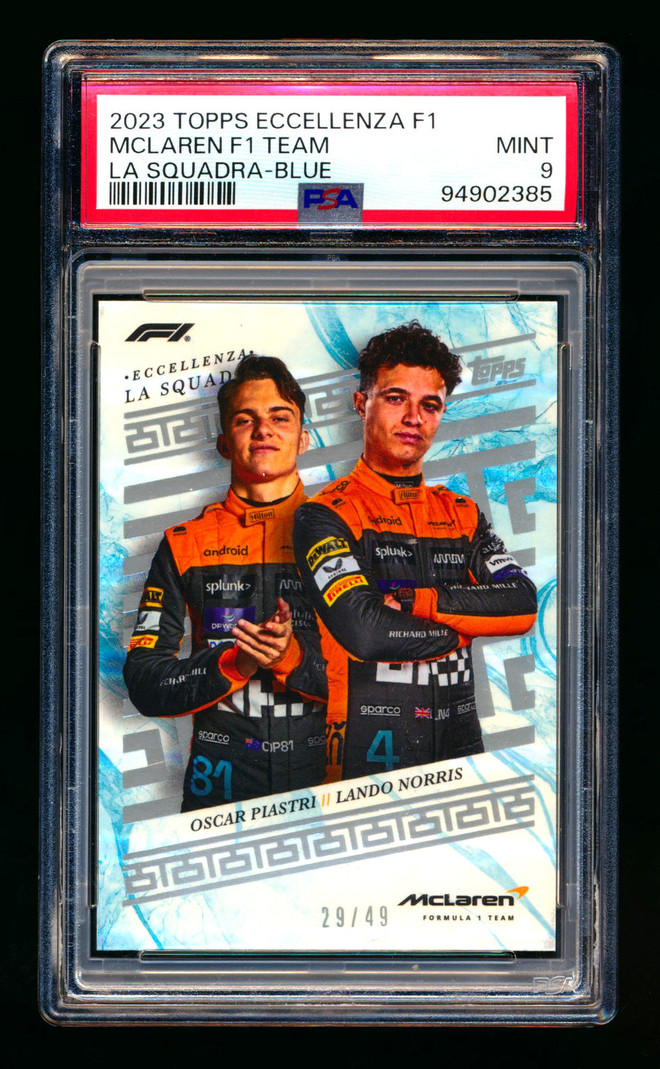 2023 Topps Eccellenza F1 La Squadra McLaren Lando Norris/Oscar Piastri RC Blue Parallel #29/49 PSA 9 ** (SOLD eBay - $129.00 - 5/27/2025) **