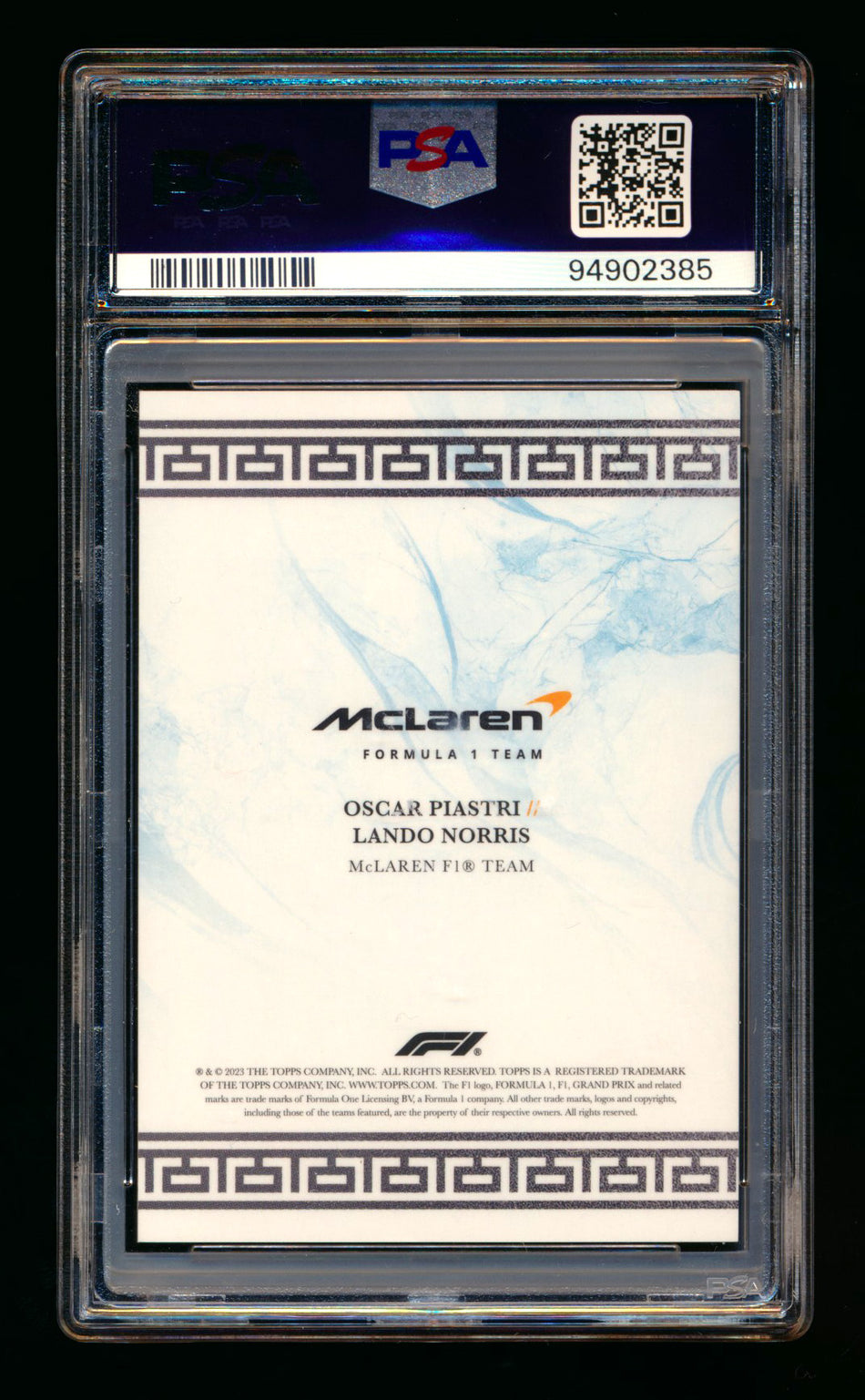 2023 Topps Eccellenza F1 La Squadra McLaren Lando Norris/Oscar Piastri RC Blue Parallel #29/49 PSA 9 ** (SOLD eBay - $129.00 - 5/27/2025) **