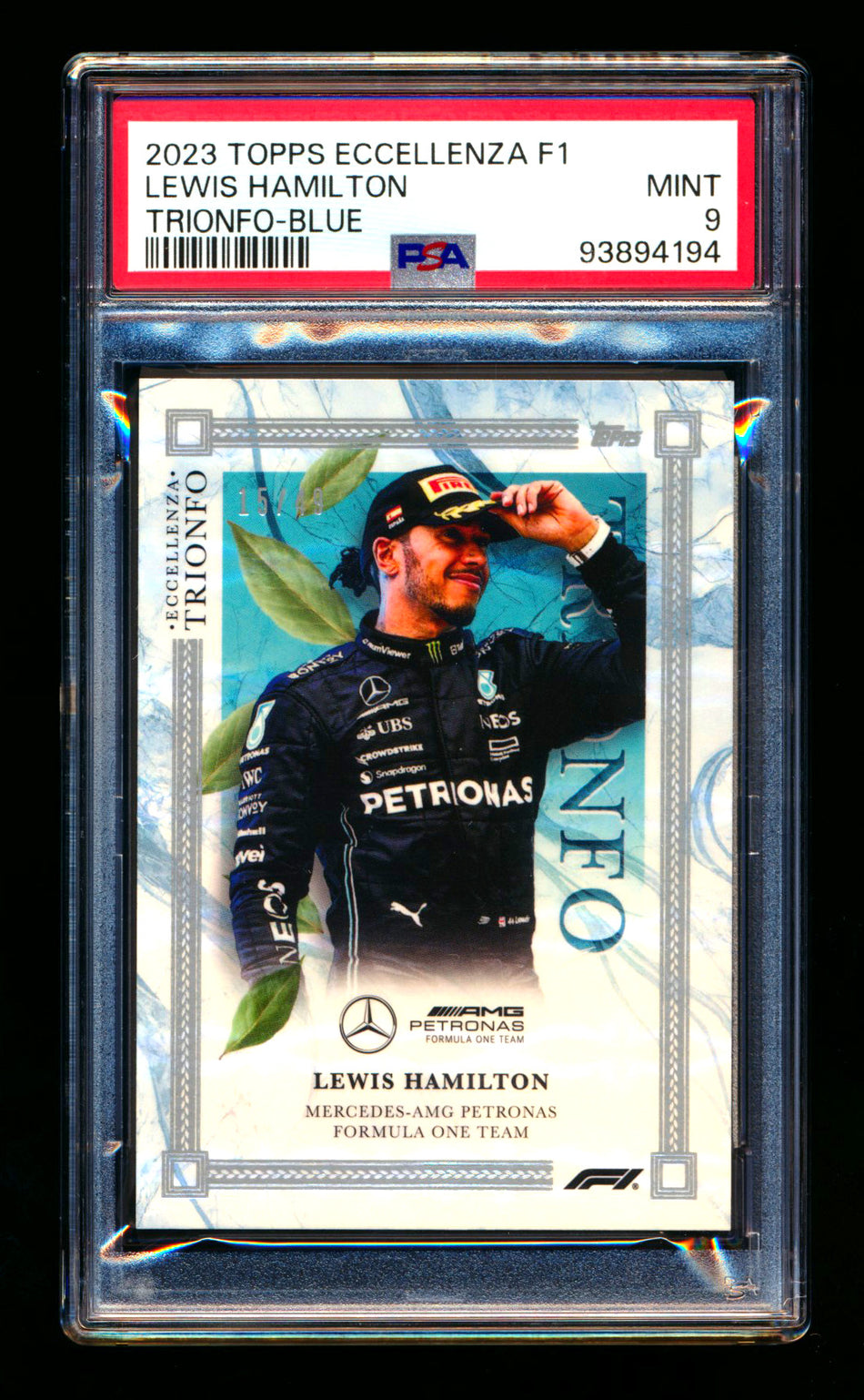 2023 Topps Eccellenza F1 Trionfo Lewis Hamilton Blue Parallel #15/49 PSA 9