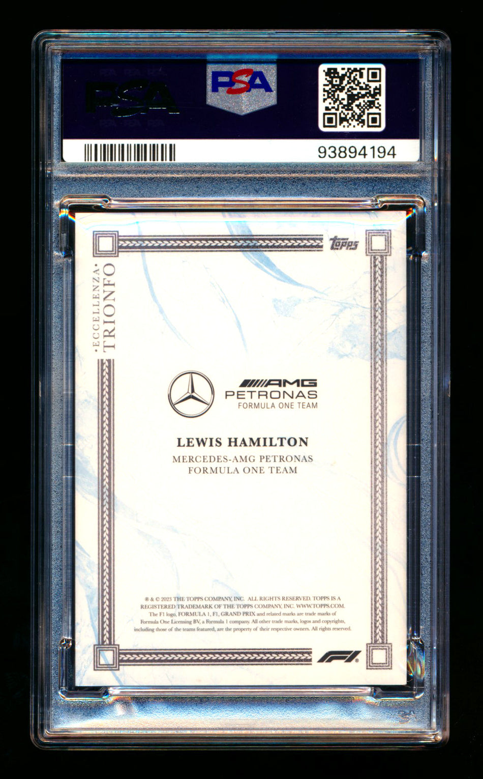 2023 Topps Eccellenza F1 Trionfo Lewis Hamilton Blue Parallel #15/49 PSA 9