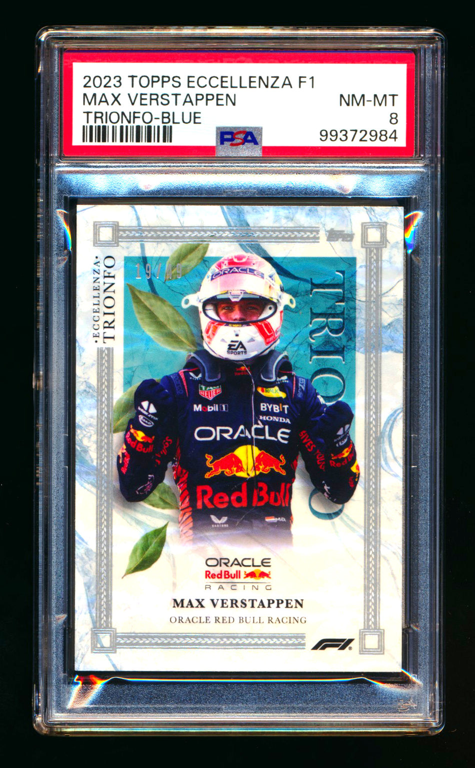 2023 Topps Eccellenza F1 Trionfo Max Verstappen Blue Parallel #19/49 PSA 8