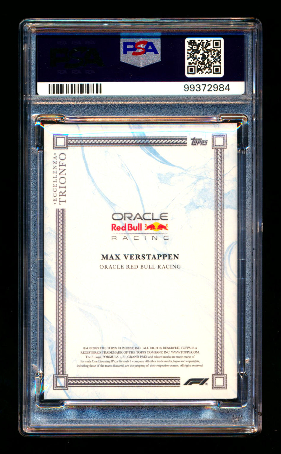 2023 Topps Eccellenza F1 Trionfo Max Verstappen Blue Parallel #19/49 PSA 8