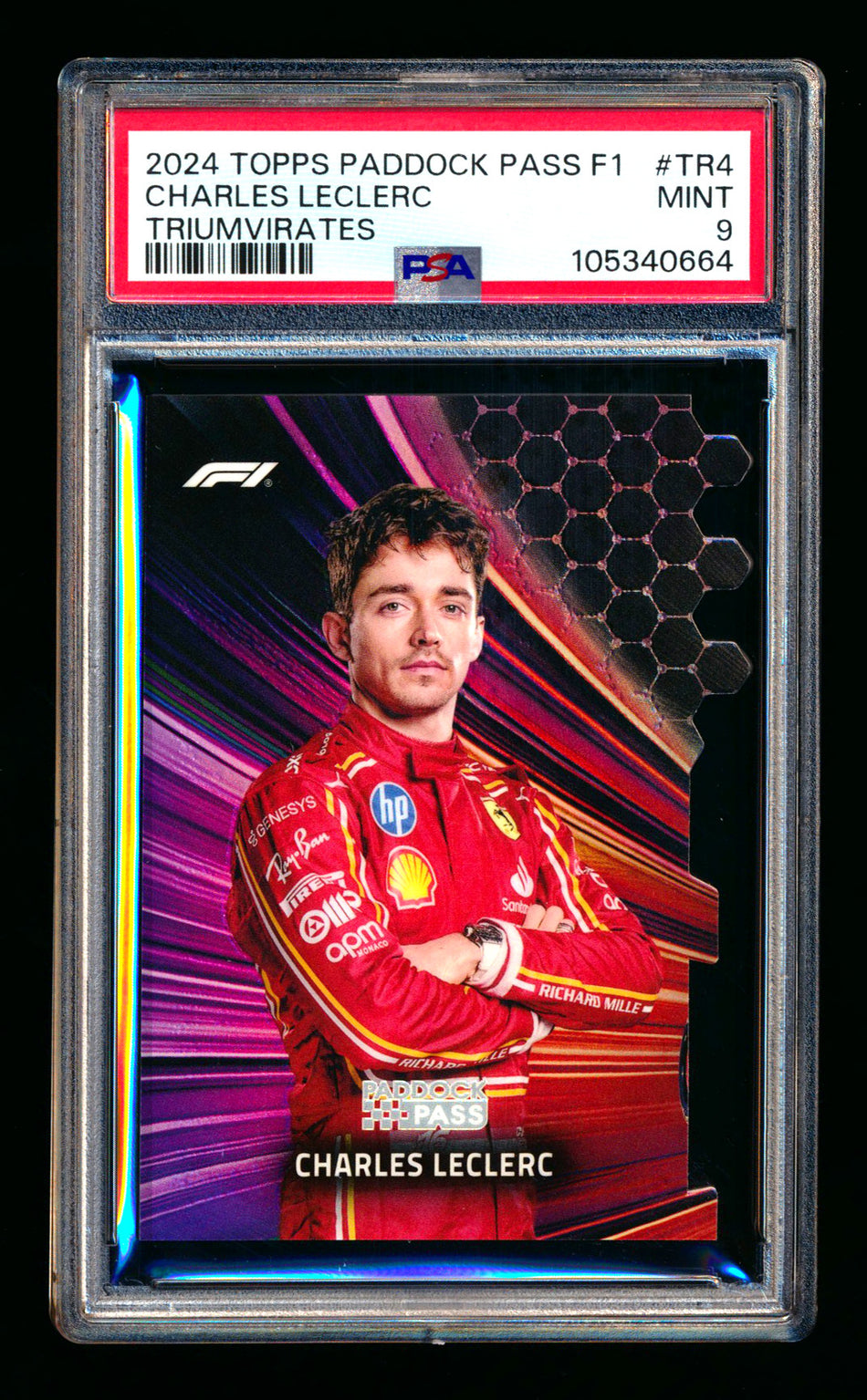 2024 Topps Paddock Pass F1 Charles Leclerc Triumvirates PSA 9