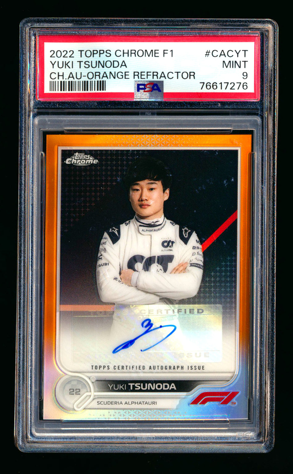 2022 Topps Chrome F1 #CAC-YT Yuki Tsunoda Orange Refractor Autograph #04/25 PSA 9 ** (SOLD Fanatics Fest - $179.00 - 6/20/2025) **