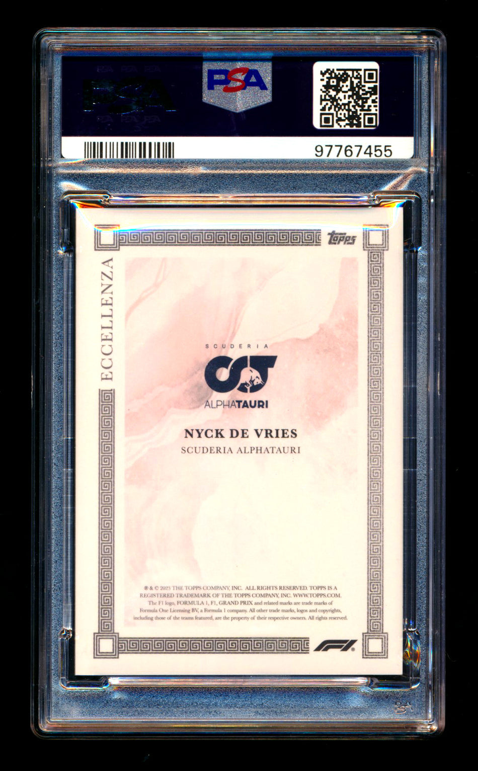 2023 Topps Eccellenza F1 Nyck De Vries RC Red Parallel #05/10 PSA 9