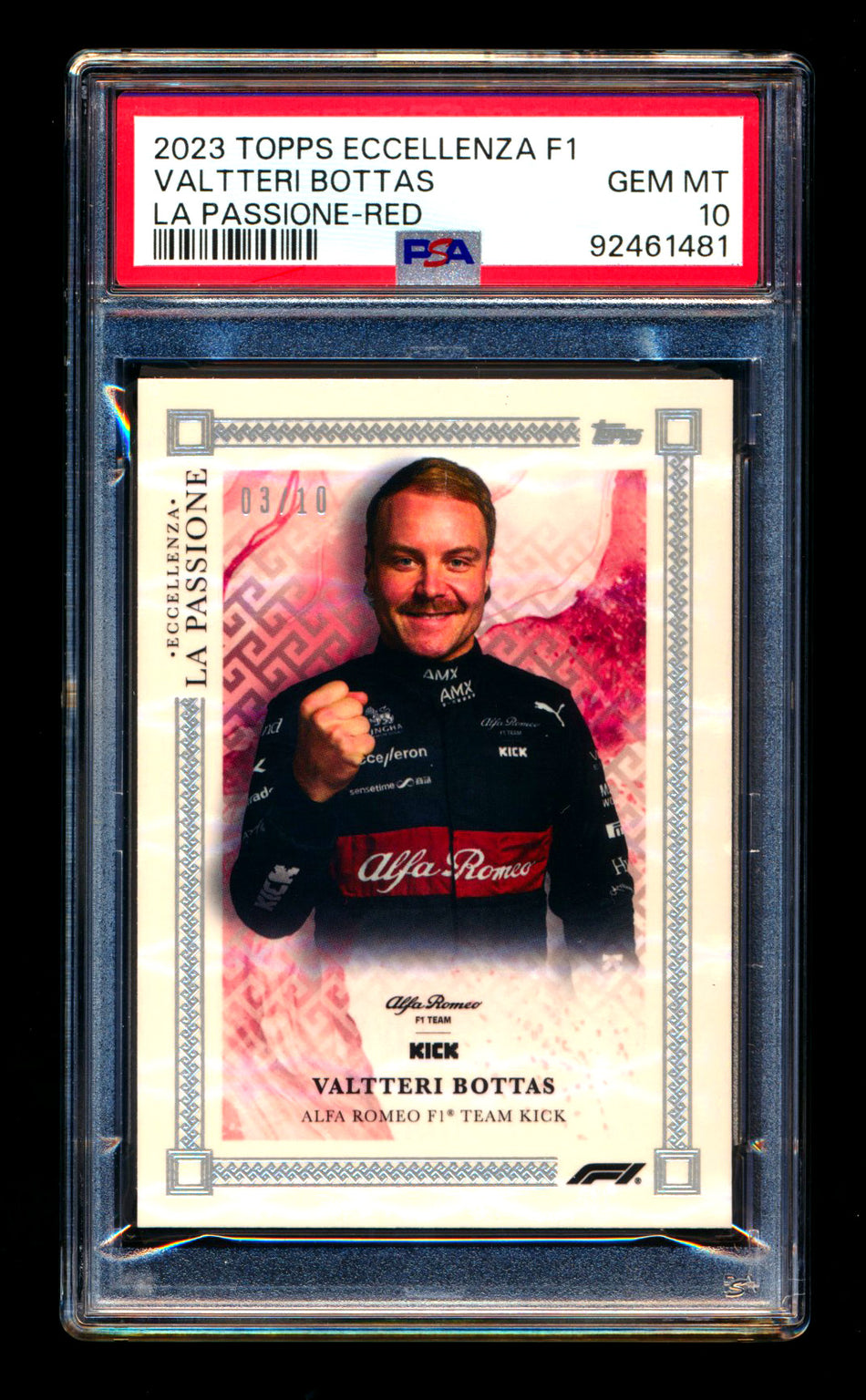 2023 Topps Eccellenza F1 La Passione Valtteri Bottas Red Parallel #03/10 PSA 10