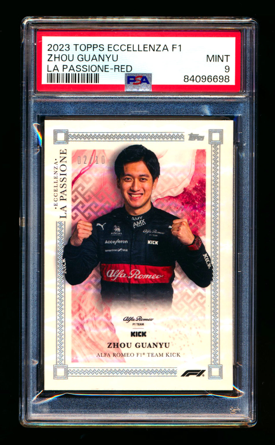 2023 Topps Eccellenza F1 La Passione Guanyu Zhou Red Parallel #02/10 PSA 9
