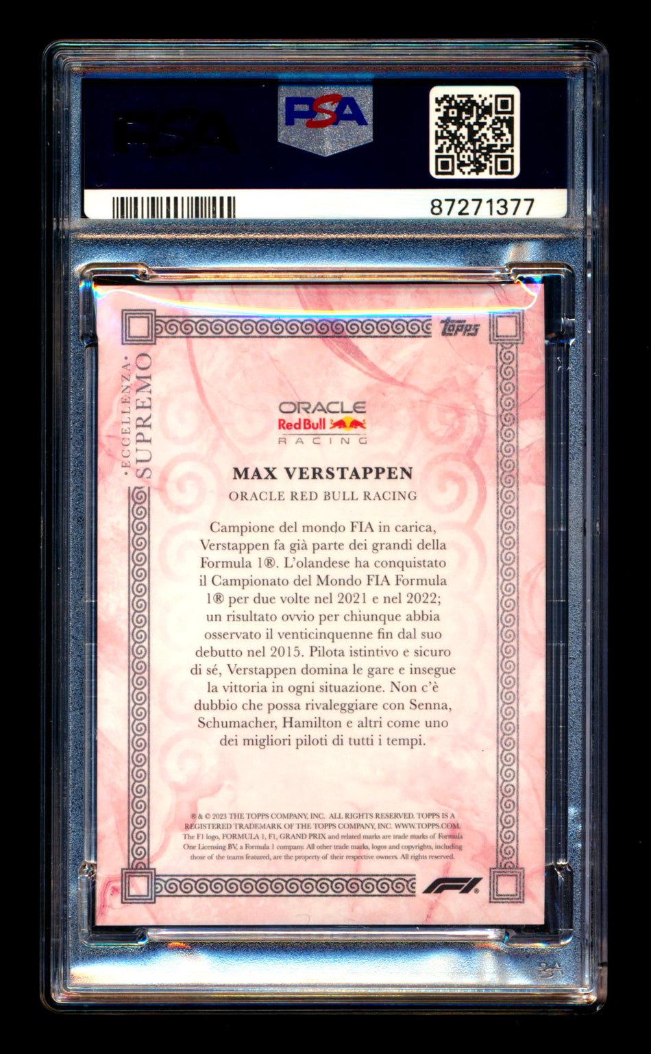 2023 Topps Eccellenza F1 Supremo Max Verstappen Red Parallel #03/10 PSA 10