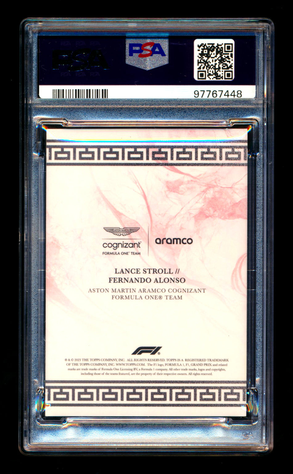 2023 Topps Eccellenza F1 La Squadra Aston Martin Aramco Lance Stroll/Fernando Alonso Red Parallel #06/10 PSA 9