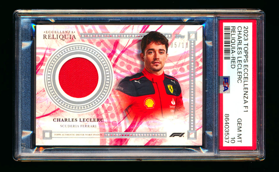 2023 Topps Eccellenza F1 Reliquia Charles Leclerc Red Parallel Patch #05/10 PSA 10