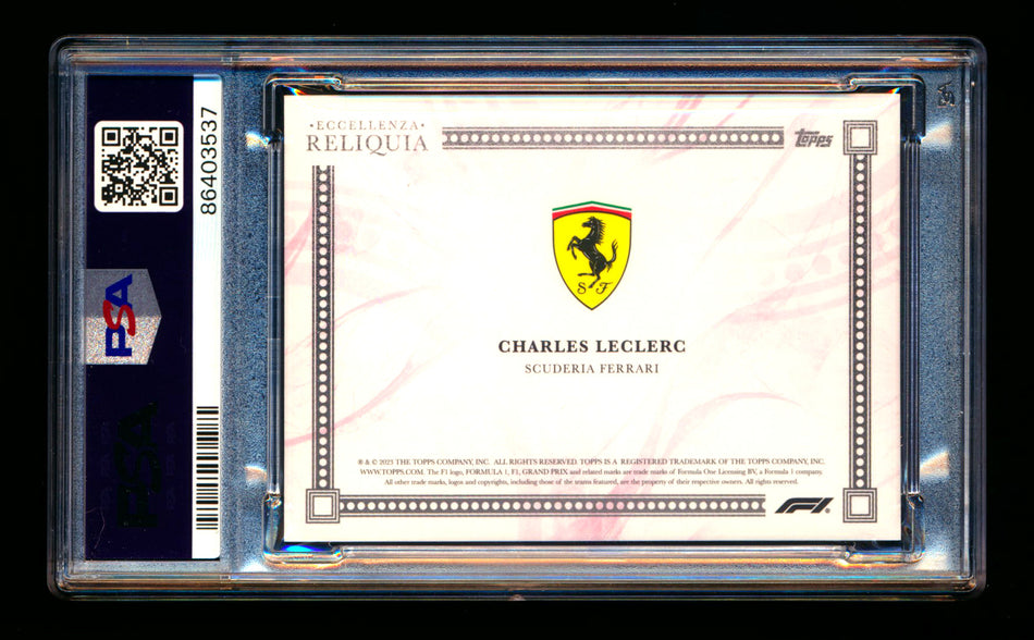 2023 Topps Eccellenza F1 Reliquia Charles Leclerc Red Parallel Patch #05/10 PSA 10
