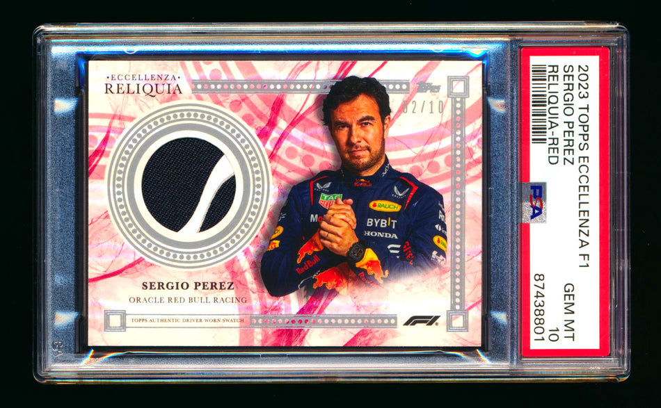 2023 Topps Eccellenza F1 Reliquia Sergio Perez Red Parallel Patch #02/10 PSA 10 ** (SOLD eBay - $595.00 - 6/4/2025) **