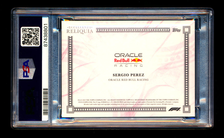 2023 Topps Eccellenza F1 Reliquia Sergio Perez Red Parallel Patch #02/10 PSA 10 ** (SOLD eBay - $595.00 - 6/4/2025) **