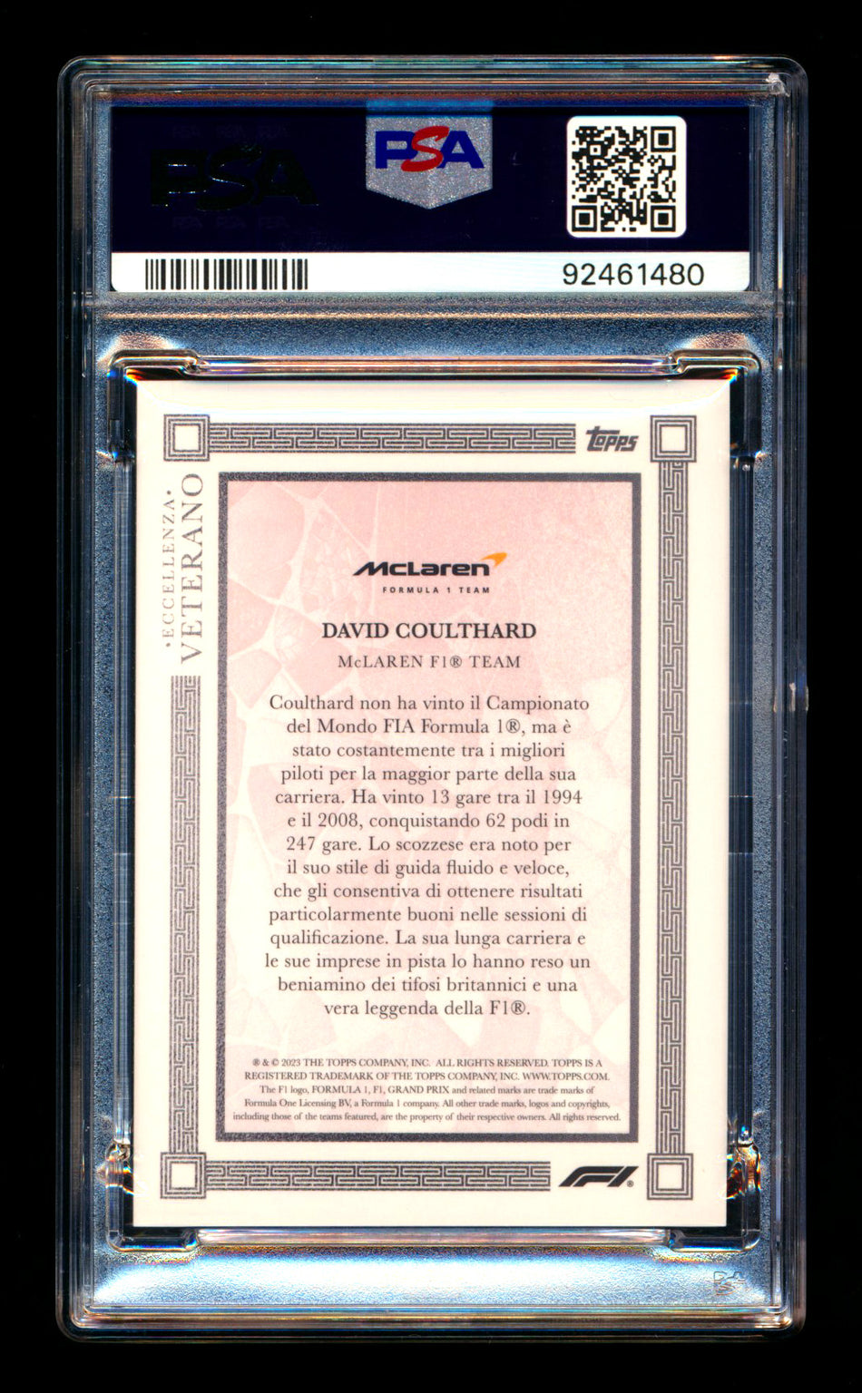 2023 Topps Eccellenza F1 Veterano David Coulthard Red Parallel #03/10 PSA 10