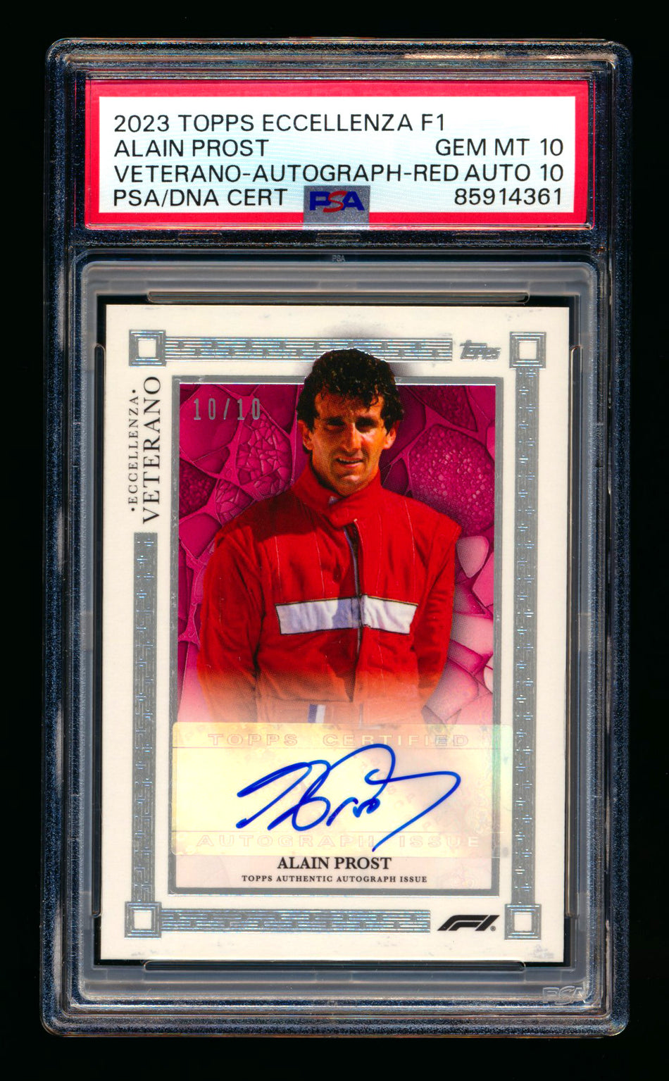 2023 Topps Eccellenza F1 Veterano Alain Prost Red Parallel Autograph #10/10 PSA 10 DNA 10 (Last #!)