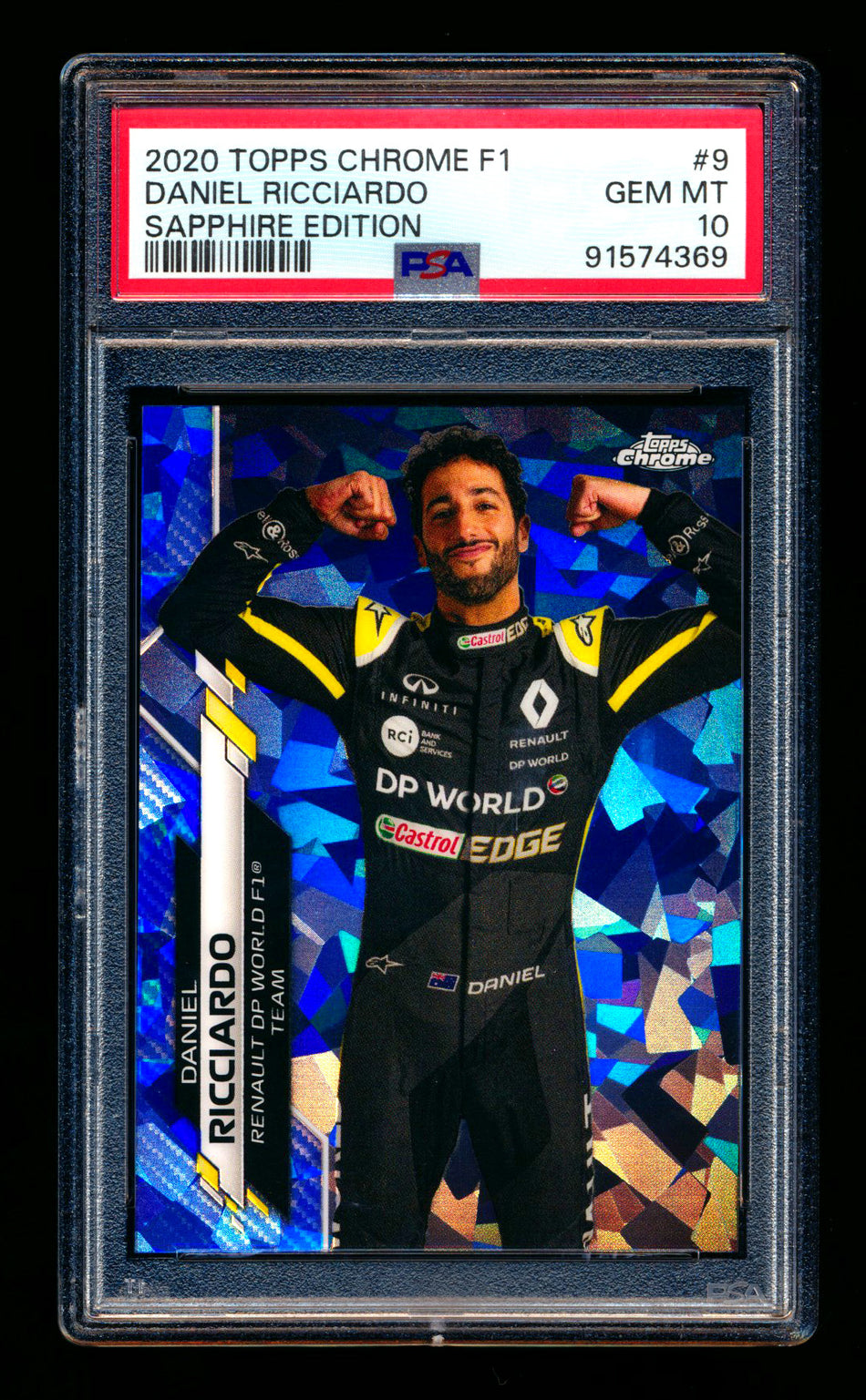 2020 Topps Chrome Sapphire F1 #9 Daniel Ricciardo RC Refractor Portrait PSA 10 ** (SOLD Nationals - $75.00 - 8/1/2025) **