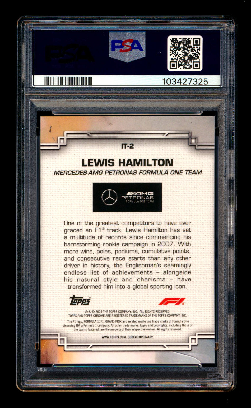 2024 Topps Chrome F1 Inside Trax #IT-2 Lewis Hamilton Refractor PSA 9 ** (SOLD Fanatics Fest - $89.00 - 6/20/2025) **