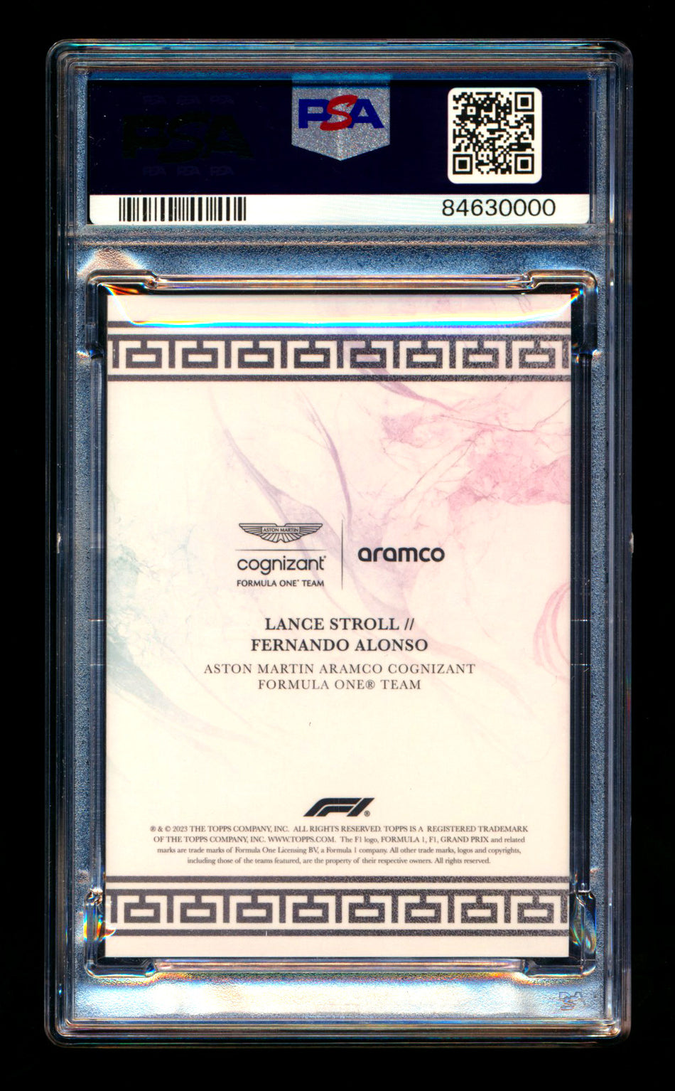 2023 Topps Eccellenza F1 La Squadra Aston Martin Aramco Lance Stroll/Fernando Alonso Gradient Parallel #2/5 PSA 10 - POP 1!